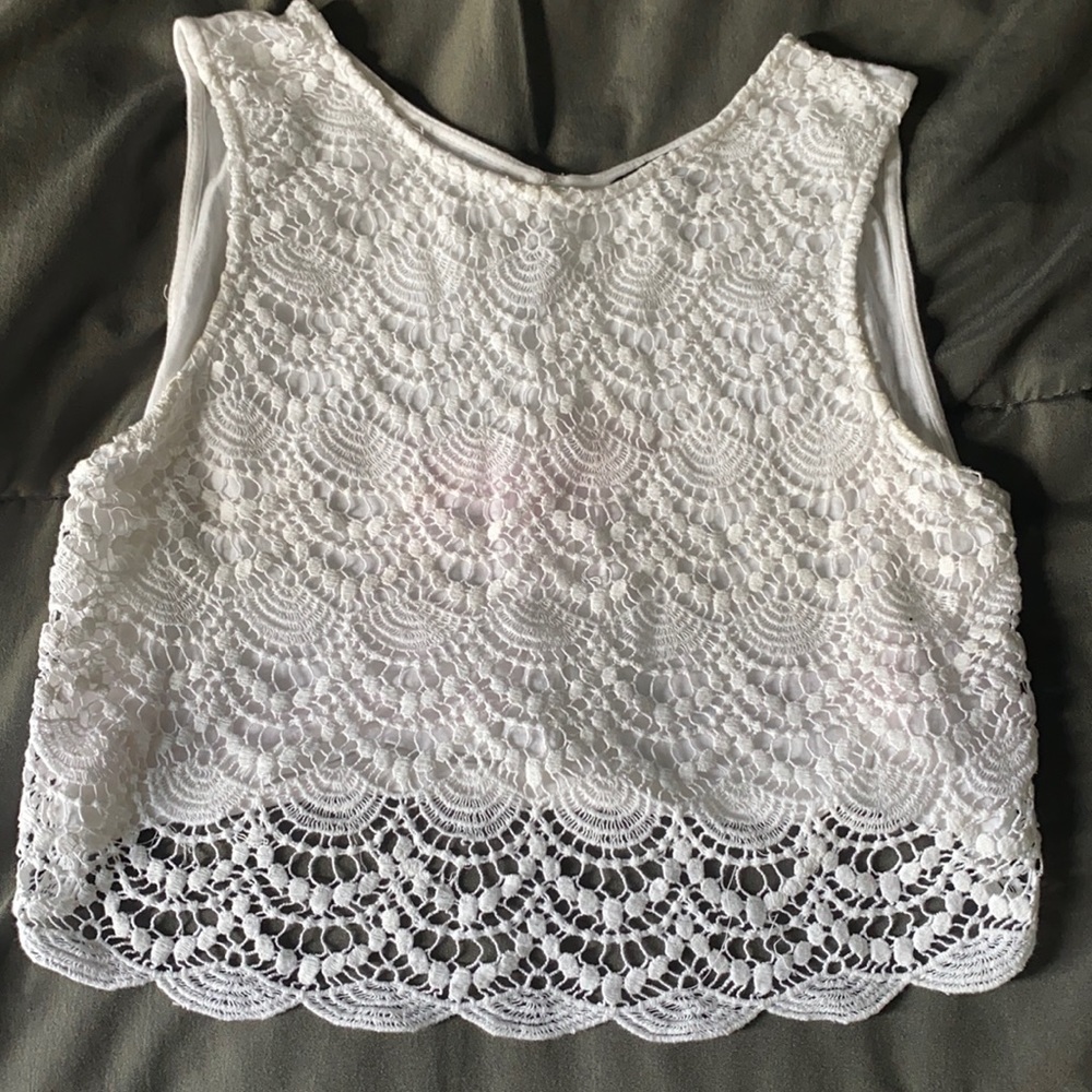 Cropped white lace tank top